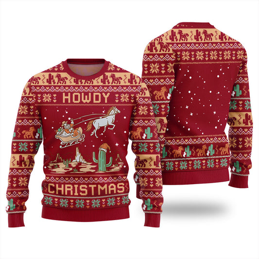Howdy Christmas Santa Claus Ugly Holiday Sweater Red