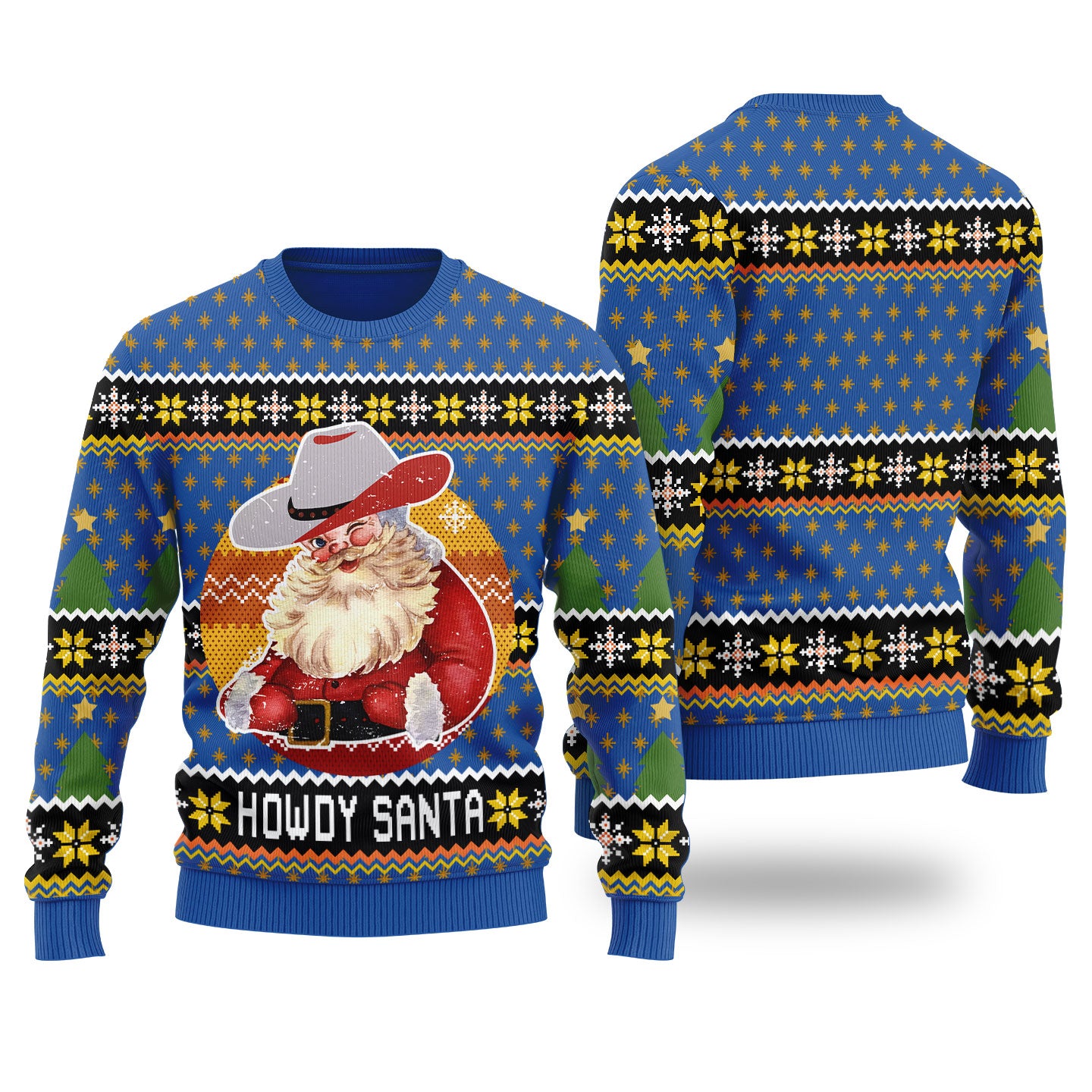 Howdy Santa Retro Ugly Christmas Sweater Royal