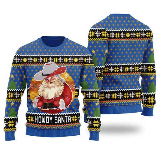 Howdy Santa Retro Ugly Christmas Sweater Royal