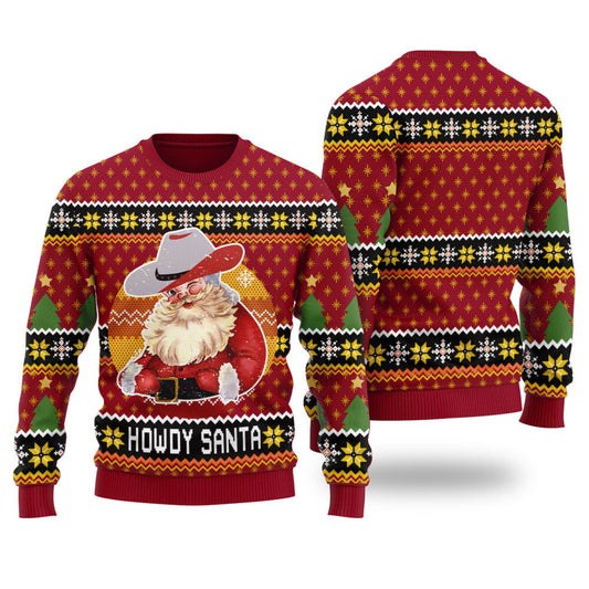 Howdy Santa Retro Ugly Christmas Sweater Cardinal Red