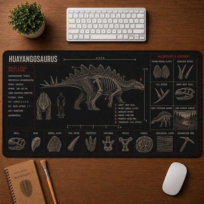 Huayangosaurus Dinosaur Blueprint Desk Mat | 5To9Vibe