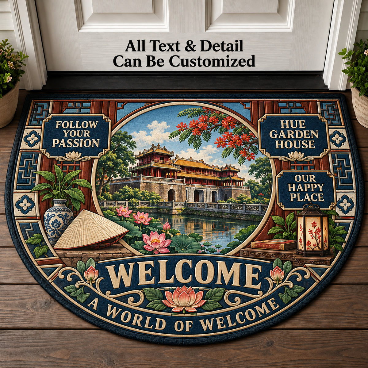 Hue Garden House Personalized Half Round Mat | 5To9Vibe
