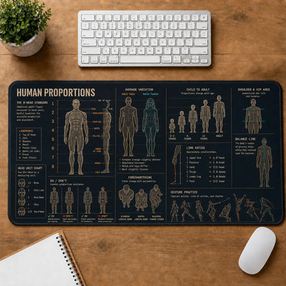Human Proportions Creative Reference Guide Desk Mat | 5To9Vibe