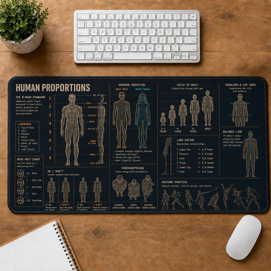 Human Proportions Creative Reference Guide Desk Mat | 5To9Vibe