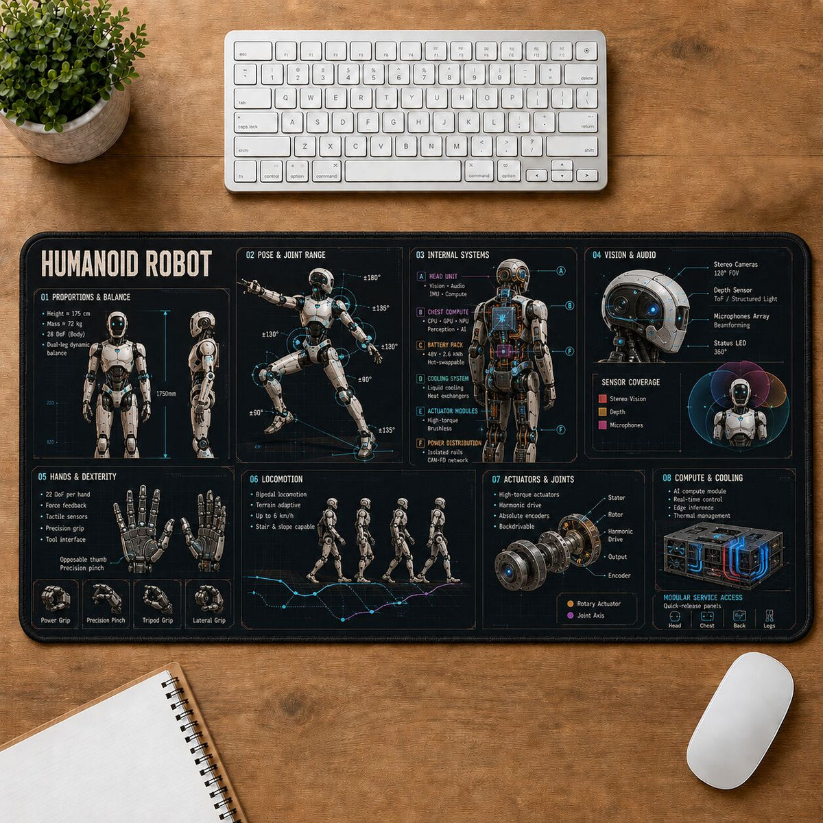 Humanoid Robot Futuristic Technical Guide Desk Mat | 5To9Vibe
