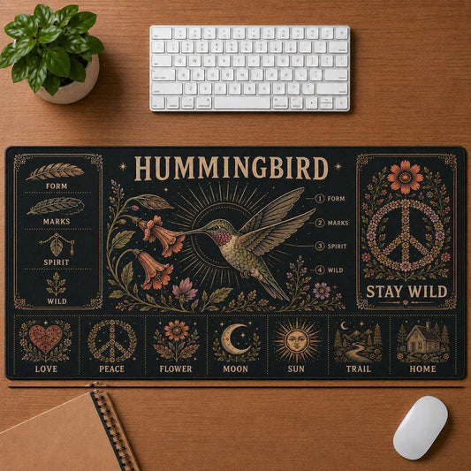 Hummingbird Hippie Desk Mat Mouse Pad | 5To9Vibe - Hummingbird style