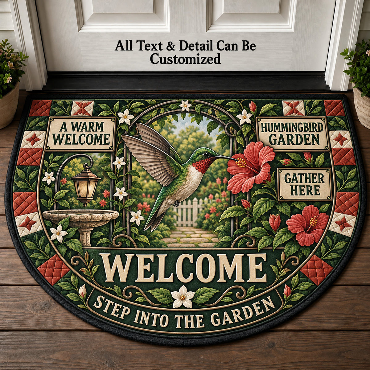 Hummingbird Garden Personalized Half Round Mat | 5To9Vibe