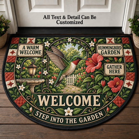 Hummingbird Garden Personalized Half Round Mat | 5To9Vibe