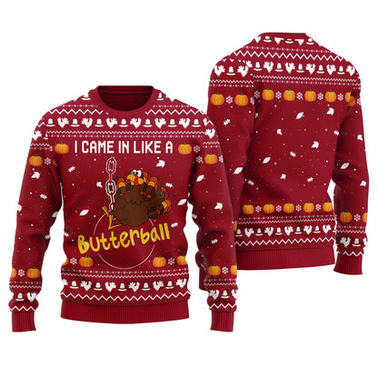Humorous Turkey Butterball Thanksgiving Ugly Sweater For Women