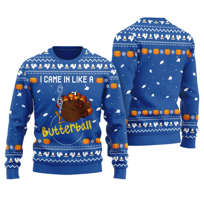 Humorous Turkey Butterball Thanksgiving Ugly Sweater For Women