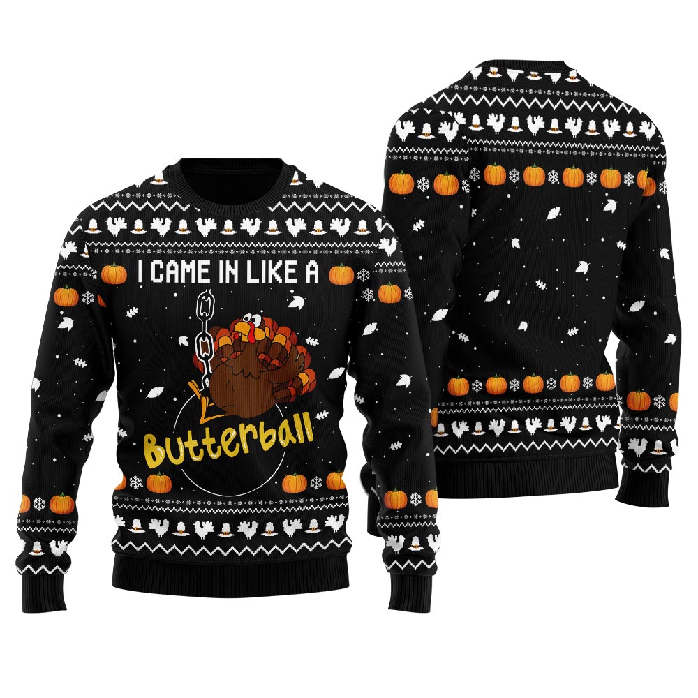 Humorous Turkey Butterball Thanksgiving Ugly Sweater For Women