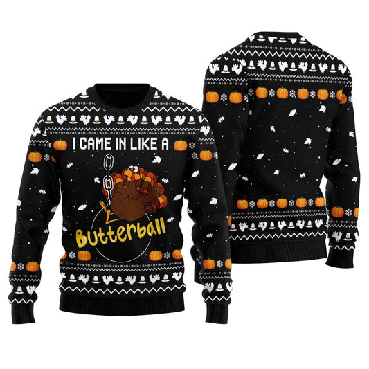 Humorous Turkey Butterball Thanksgiving Ugly Sweater For Women