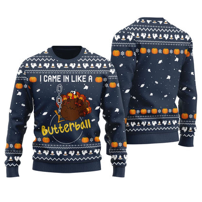 Humorous Turkey Butterball Thanksgiving Ugly Sweater For Women