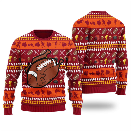 Humorous Turkey Football Thanksgiving Sweater For Men