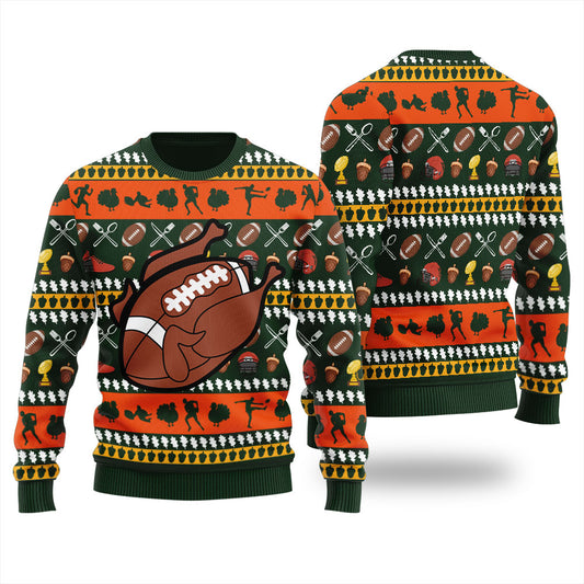 Humorous Turkey Football Thanksgiving Sweater For Men