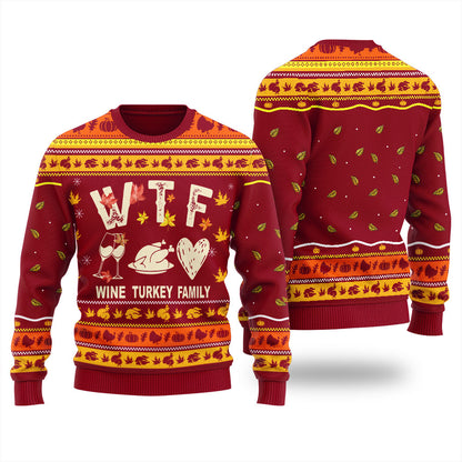 Funny Wine Turkey Family Thanksgiving Ugly Sweater For Women