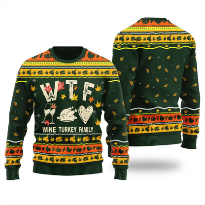 Funny Wine Turkey Family Thanksgiving Ugly Sweater For Women