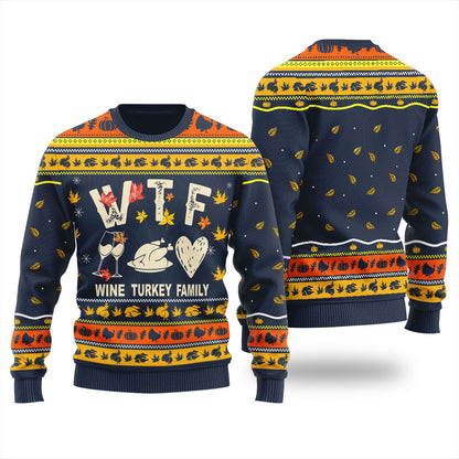 Wine Turkey Family Thanksgiving Ugly Sweater For Men