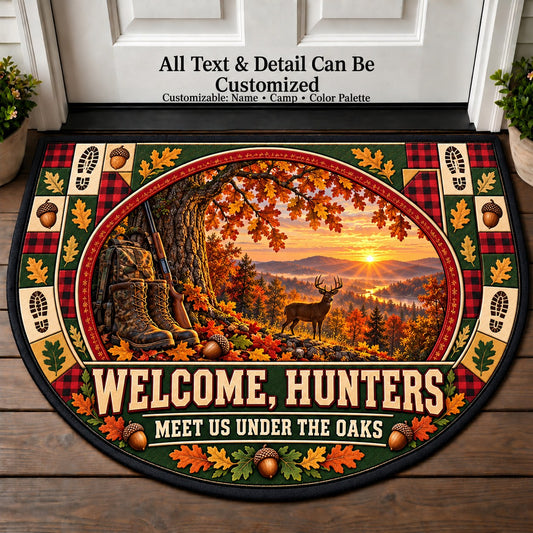 Autumn Oak Woods - Hunters Welcome Personalized Half Round Mat | 5To9Vibe