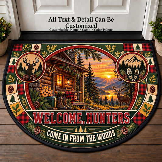 Backcountry Cabin - Hunters Welcome Personalized Half Round Mat | 5To9Vibe