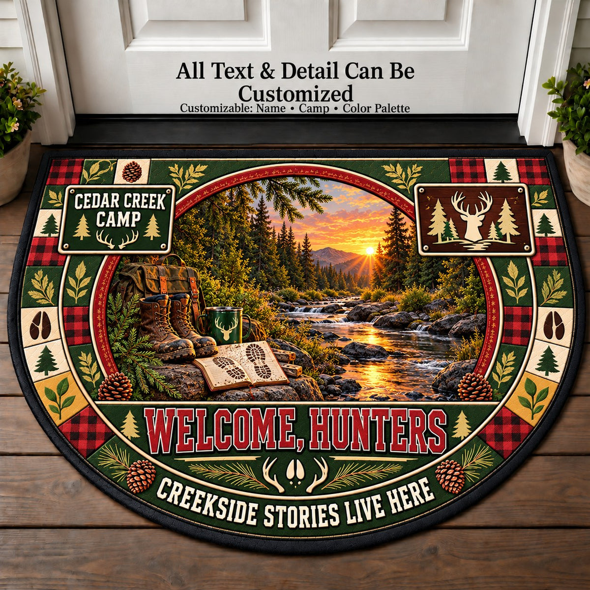 Cedar Creek Camp - Hunters Welcome Personalized Half Round Mat | 5To9Vibe
