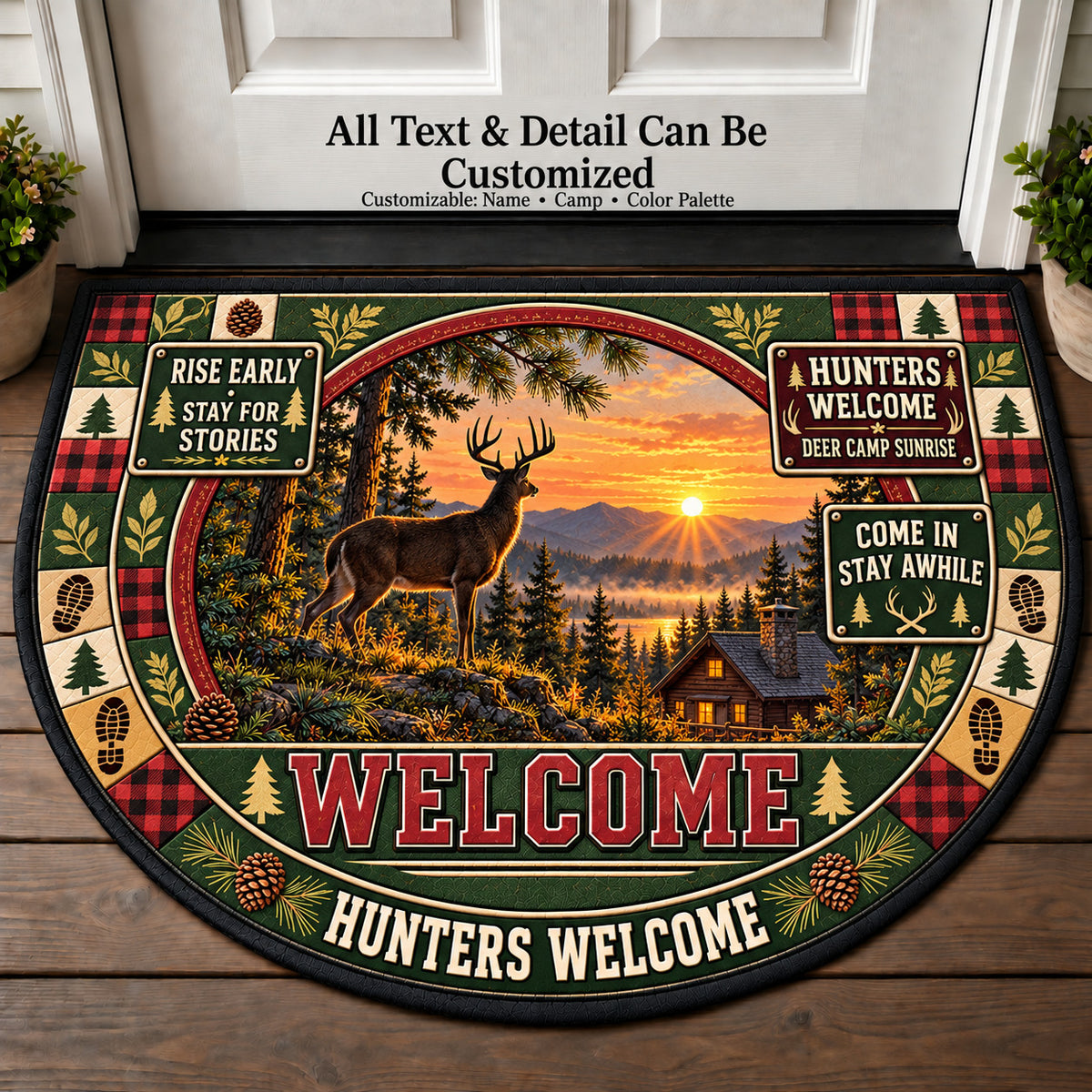 Deer Camp Sunrise - Hunters Welcome Personalized Half Round Mat | 5To9Vibe