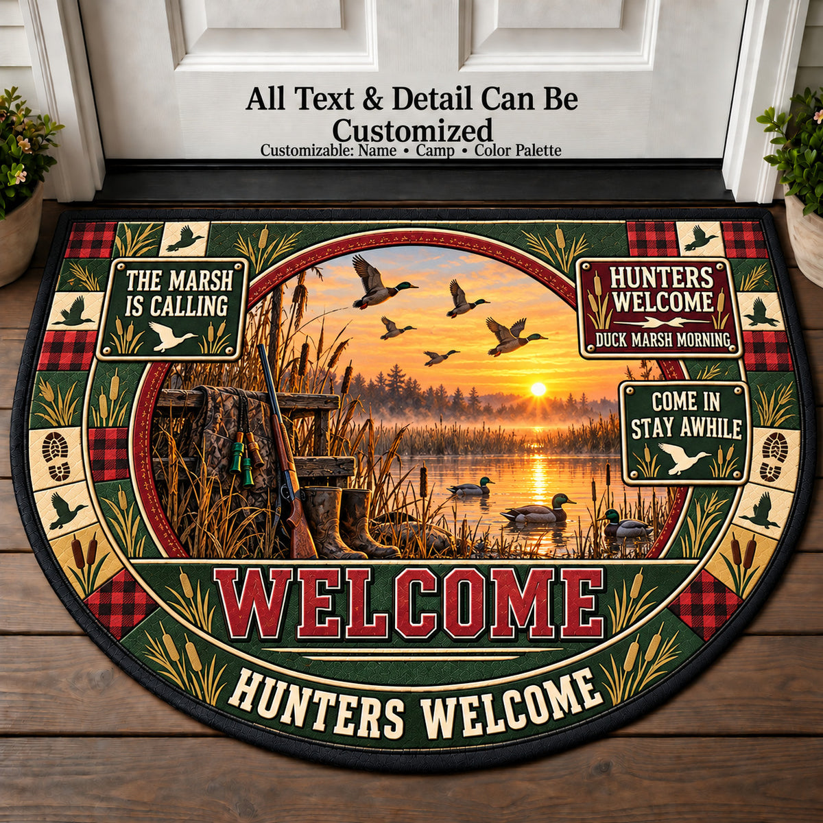 Duck Marsh Morning - Hunters Welcome Personalized Half Round Mat | 5To9Vibe