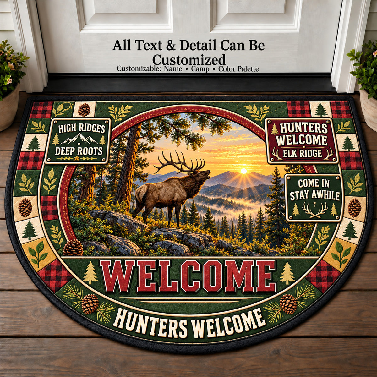 Elk Ridge - Hunters Welcome Personalized Half Round Mat | 5To9Vibe