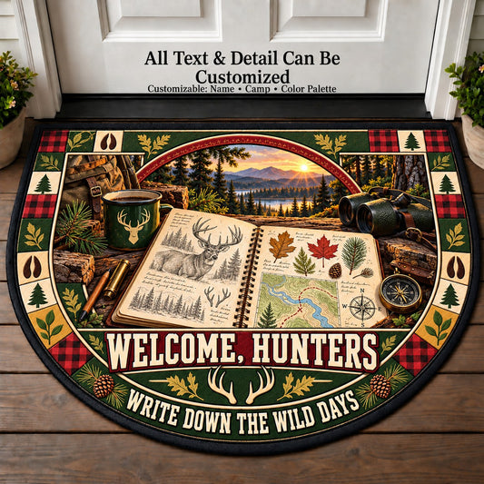 Field Journal Sketch - Hunters Welcome Personalized Half Round Mat | 5To9Vibe