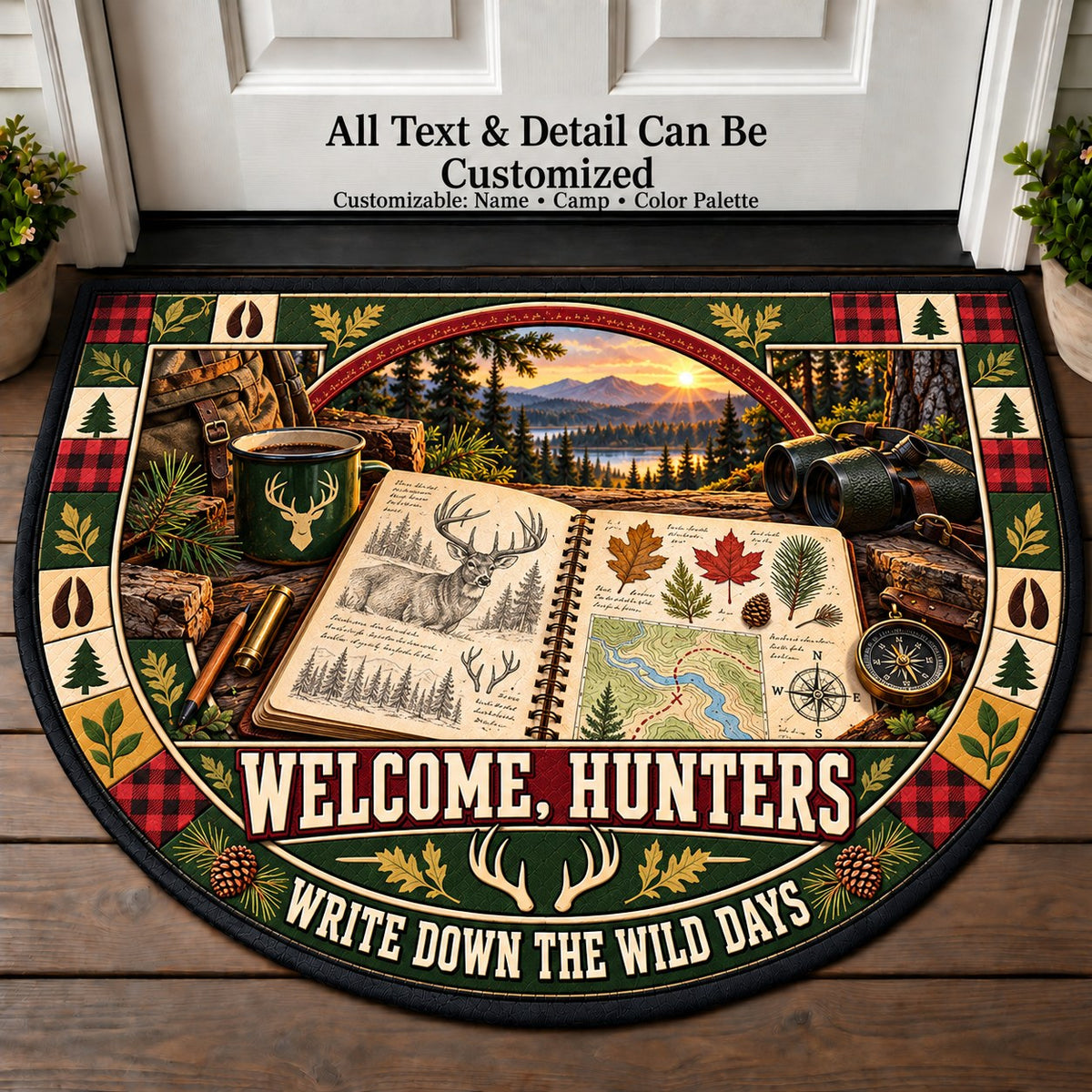Field Journal Sketch - Hunters Welcome Personalized Half Round Mat | 5To9Vibe