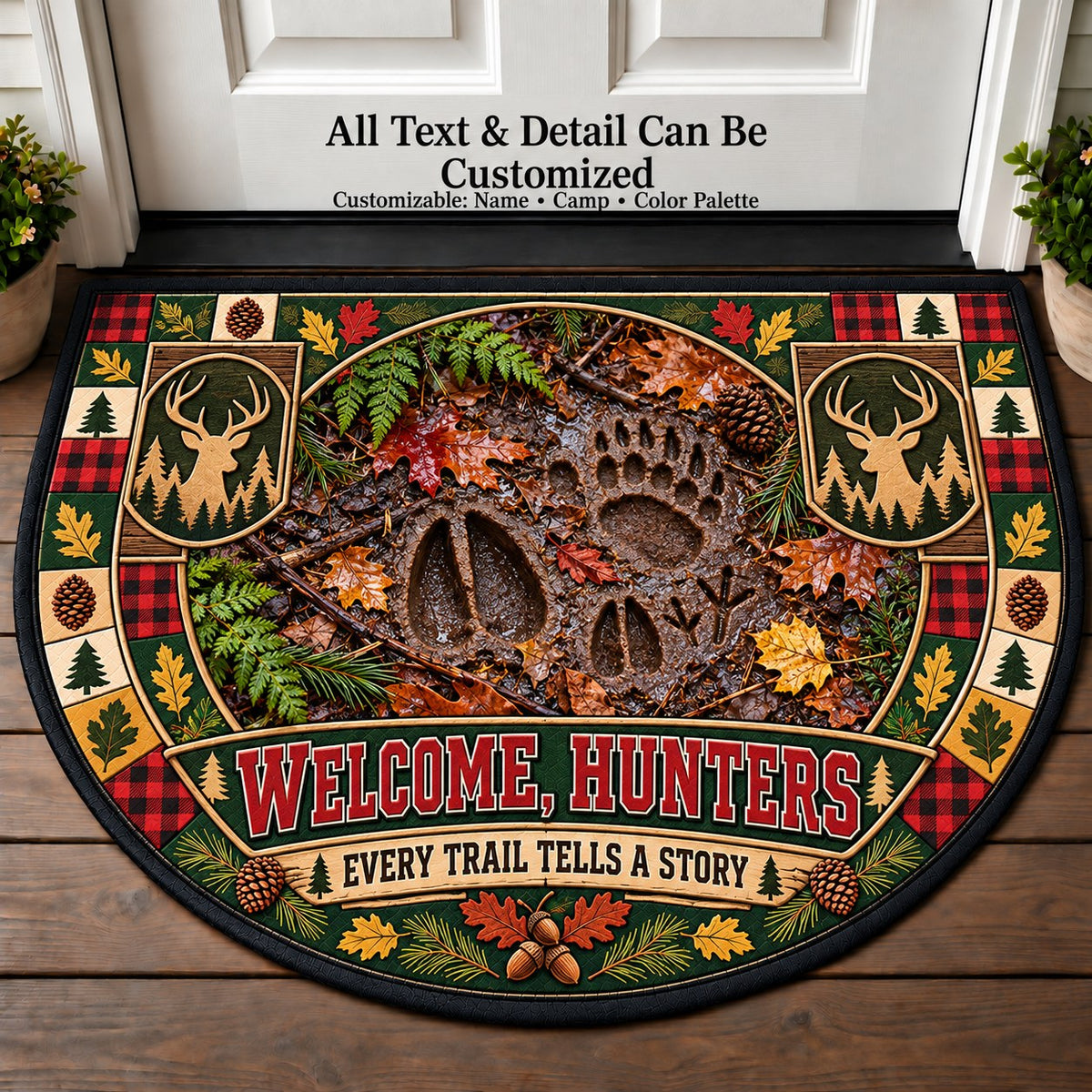 Forest Tracks - Hunters Welcome Personalized Half Round Mat | 5To9Vibe