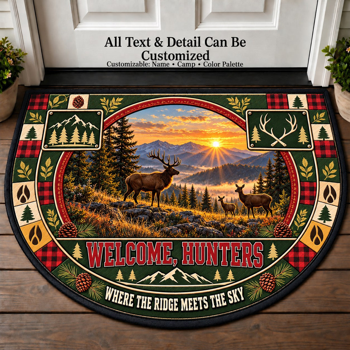 Highland Wildlife - Hunters Welcome Personalized Half Round Mat | 5To9Vibe