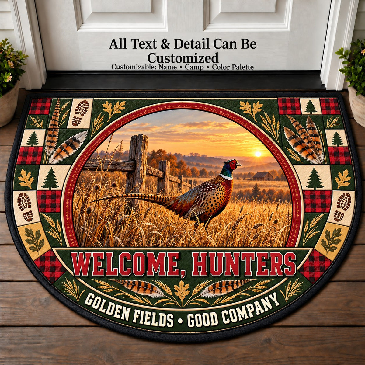 Pheasant Field - Hunters Welcome Personalized Half Round Mat | 5To9Vibe