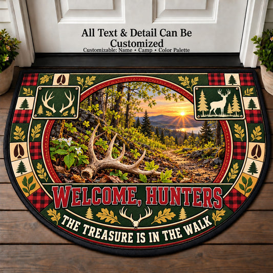 Shed Antler Search - Hunters Welcome Personalized Half Round Mat | 5To9Vibe