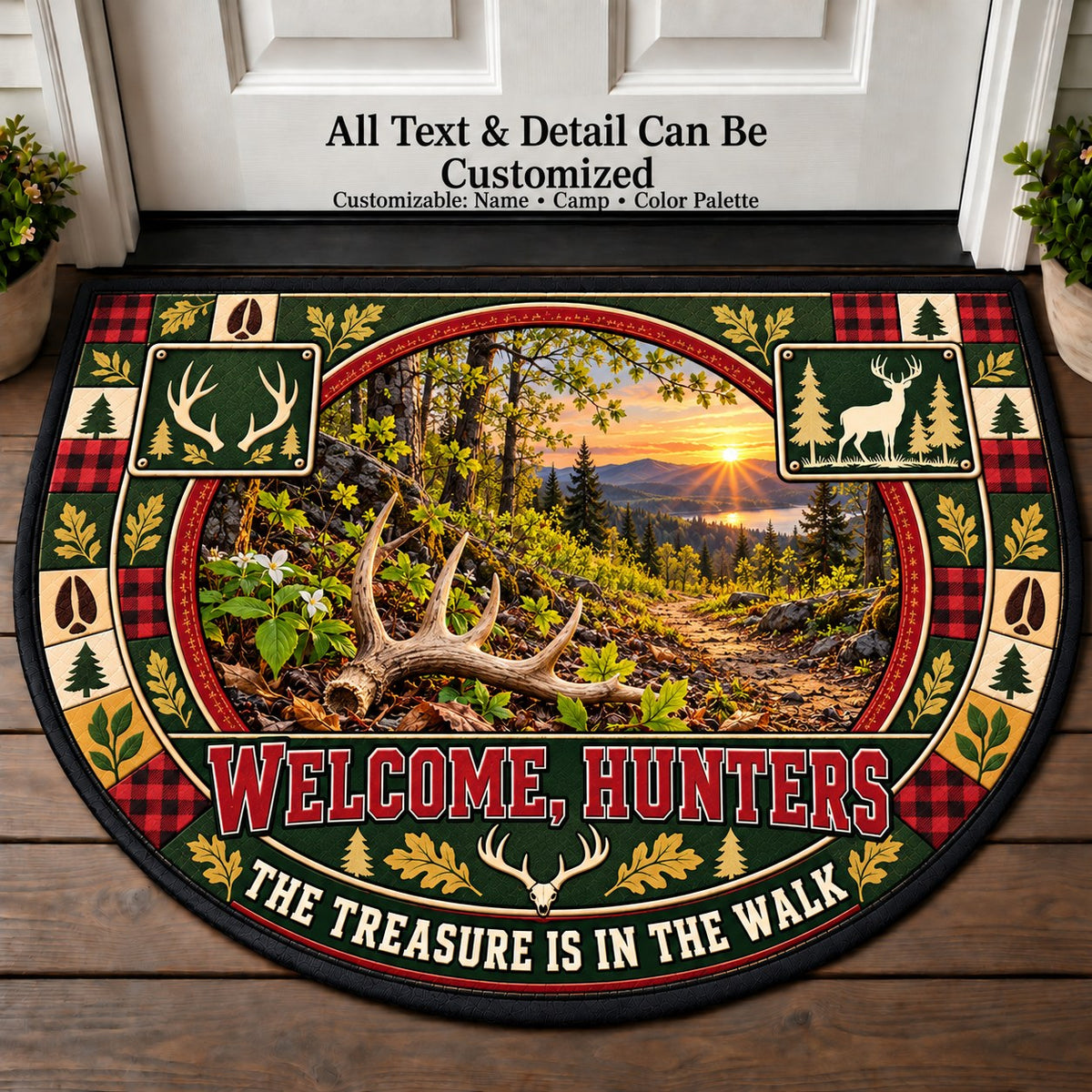 Shed Antler Search - Hunters Welcome Personalized Half Round Mat | 5To9Vibe