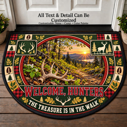 Shed Antler Search - Hunters Welcome Personalized Half Round Mat | 5To9Vibe
