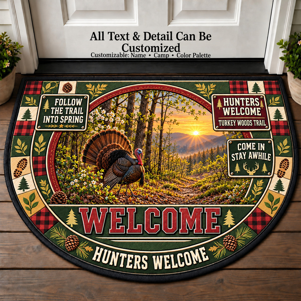 Turkey Woods Trail - Hunters Welcome Personalized Half Round Mat | 5To9Vibe