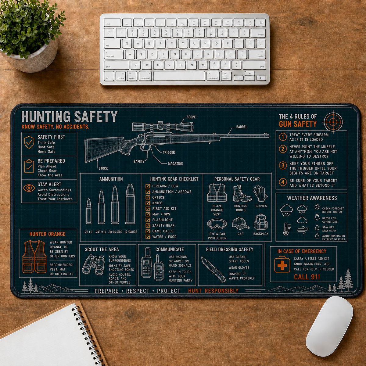 Hunting Safety Outdoor Skills Field Guide Desk Mat | 5To9Vibe