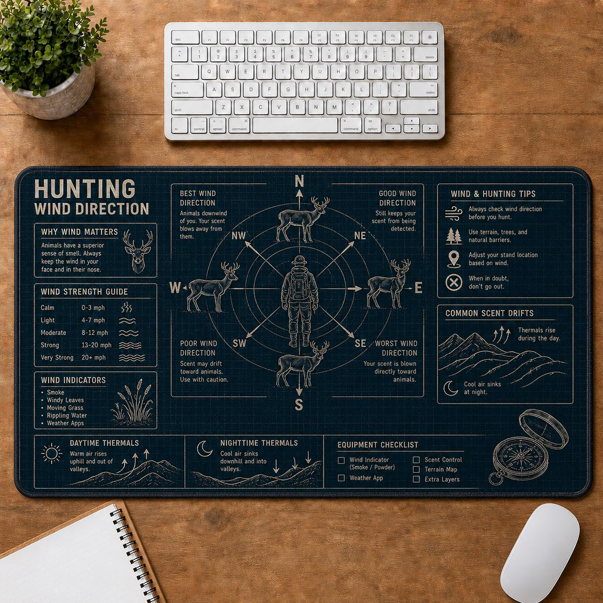 Hunting Wind Direction Outdoor Skills Field Guide Desk Mat | 5To9Vibe