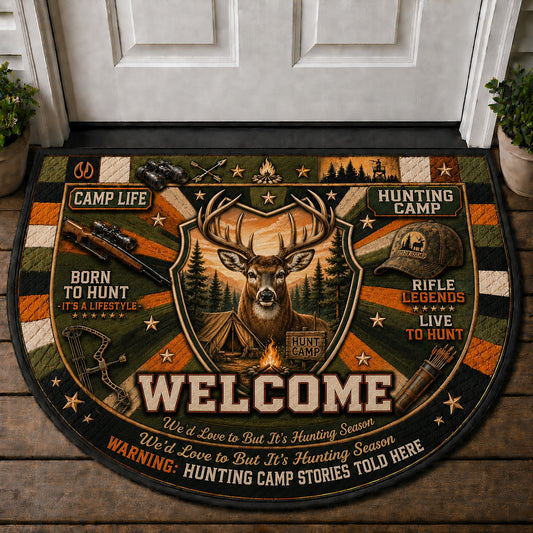 Hunting Camp Outdoor Adventures Quilted Print Premium Welcome Mat – Personalized Doormat