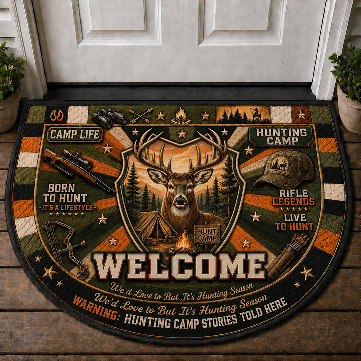 Hunting Camp Outdoor Adventures Quilted Print Premium Welcome Mat – Personalized Doormat