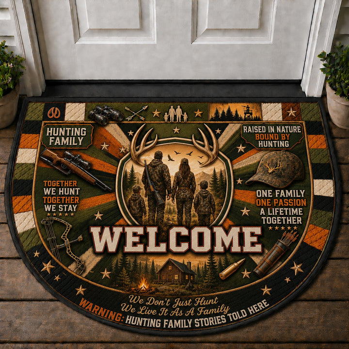 Hunting Family Outdoor Adventures Quilted Print Premium Welcome Mat – Personalized Doormat