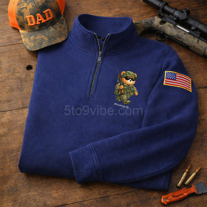 Hunting Embroidered Quarter Zip Sweatshirt, Funny Hunting Life Bear Pullover, Men's Casual Zip Up Jacket, Gift for Hunting Lover Dad