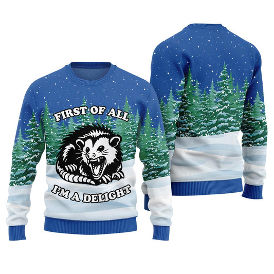I Am A Delight Aggressive Possum Ugly Sweater Royal