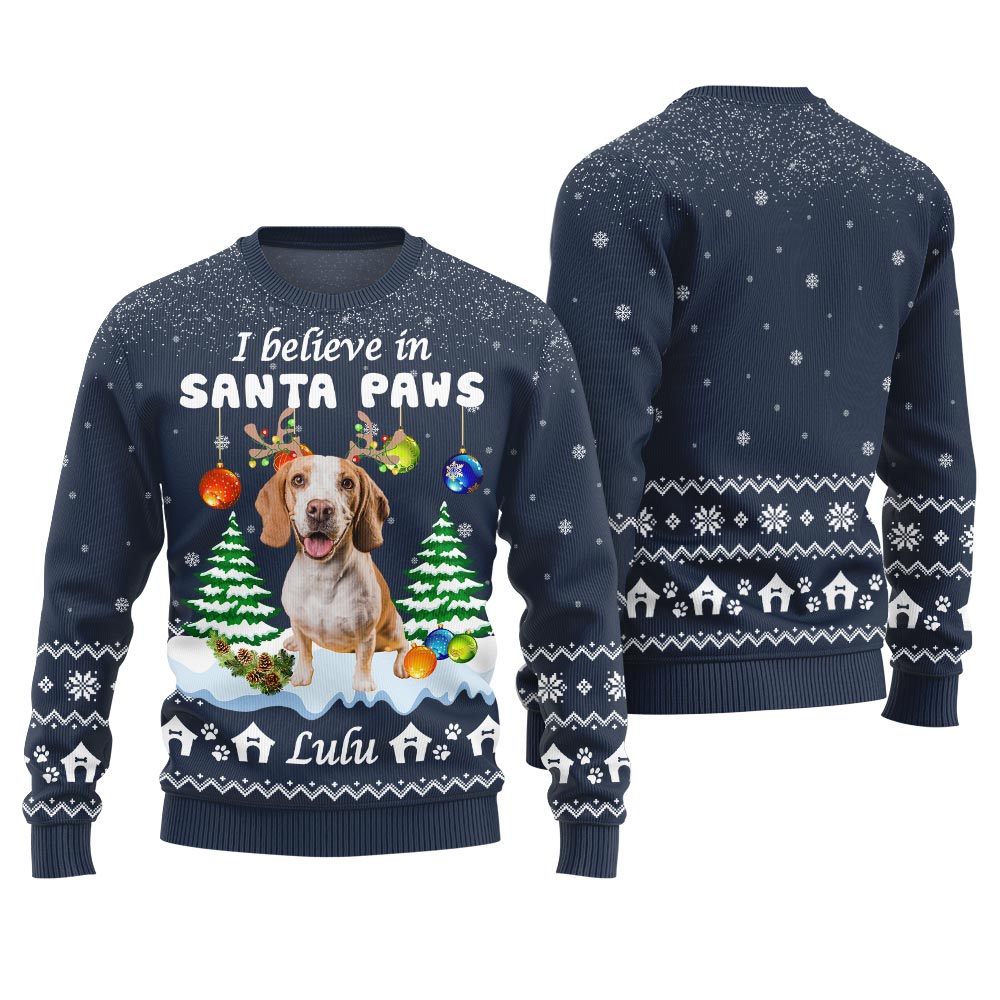 I Believe In Santa Paws Custom Dog Christmas Sweater