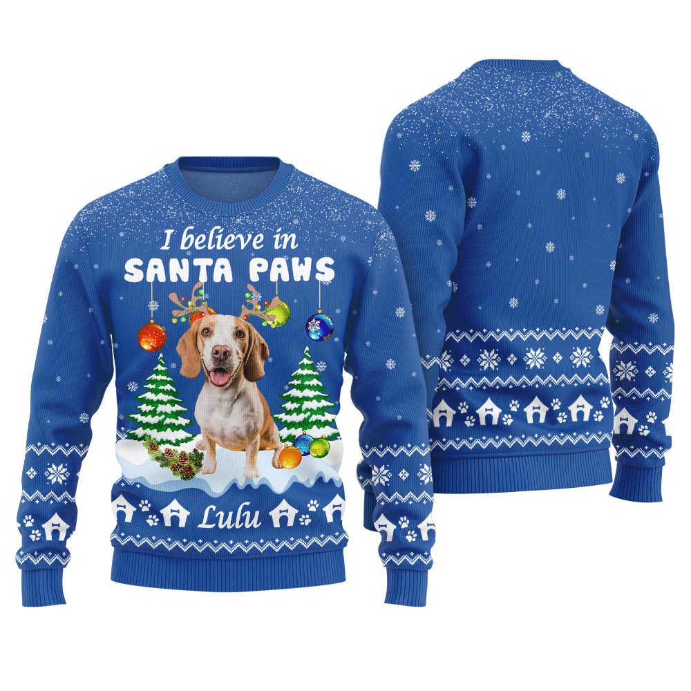 I Believe In Santa Paws Custom Dog Christmas Sweater