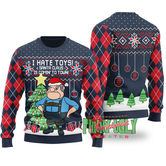 I Hate Toys Santa Claus Is Comin' To Town Funny Sweater Navy