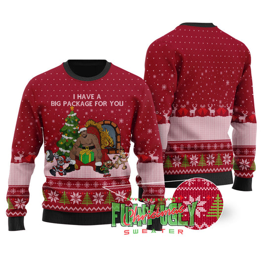 I Have A Big Package For You Barry Wood Christmas Sweater Cardinal Red