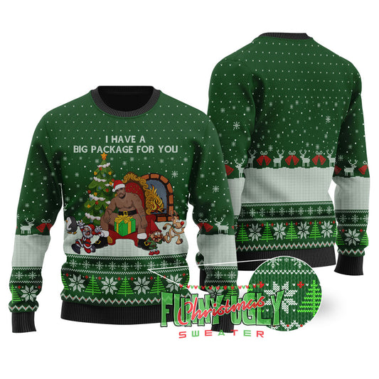 I Have A Big Package For You Barry Wood Christmas Sweater Forest Green