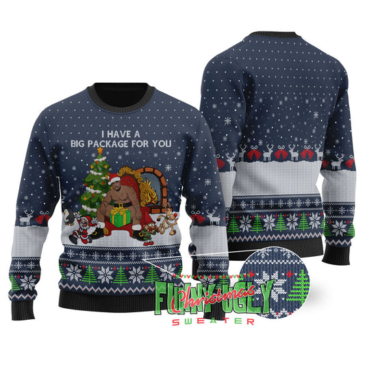 I Have A Big Package For You Barry Wood Christmas Sweater Navy